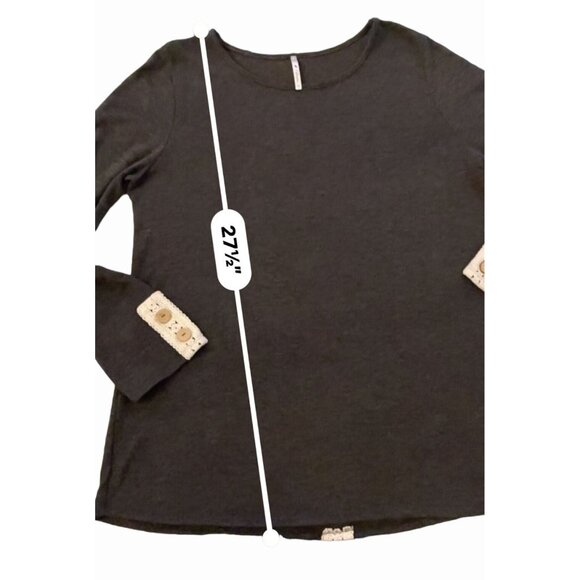 ladies charcoal tunic 3X A-line button lace crochet detail boho long sleeve - Picture 8 of 8